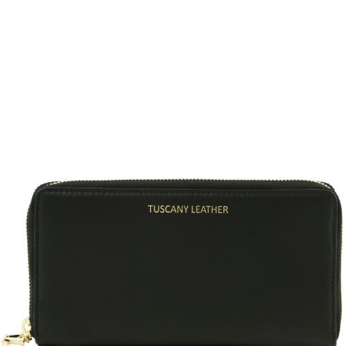 Exclusive 2 compartments Ruga leather wallet for woman with zip closure