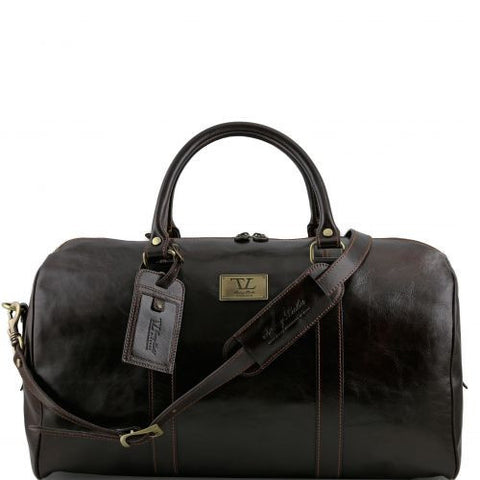 TL Voyager - Travel leather duffle bag with pocket on the backside - Large size