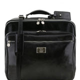 Varsavia - Two compartments leather pilot case with two wheels