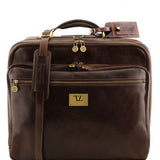 Varsavia - Two compartments leather pilot case with two wheels