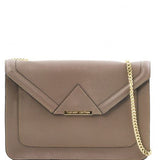 Iride - Saffiano leather clutch with chain strap